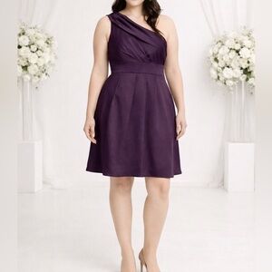 Jenny Yoo Hammered Satin One Shoulder Dress in Plum